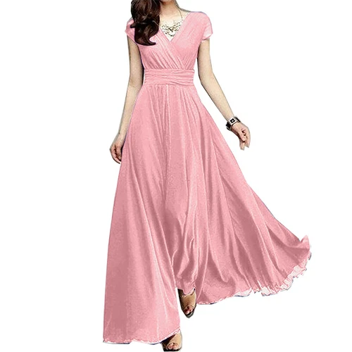 New Women's Short Sleeve V Neck Dress Evening Party Cocktail Formal Prom Dress - Picture 12 of 19