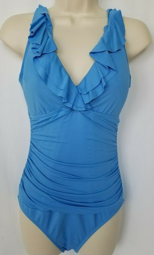 Lauren Ralph Lauren para Mujer 1 Piezas Traje De Baño Azul Con Volantes  Fruncido Adelgazar pequeño | eBay