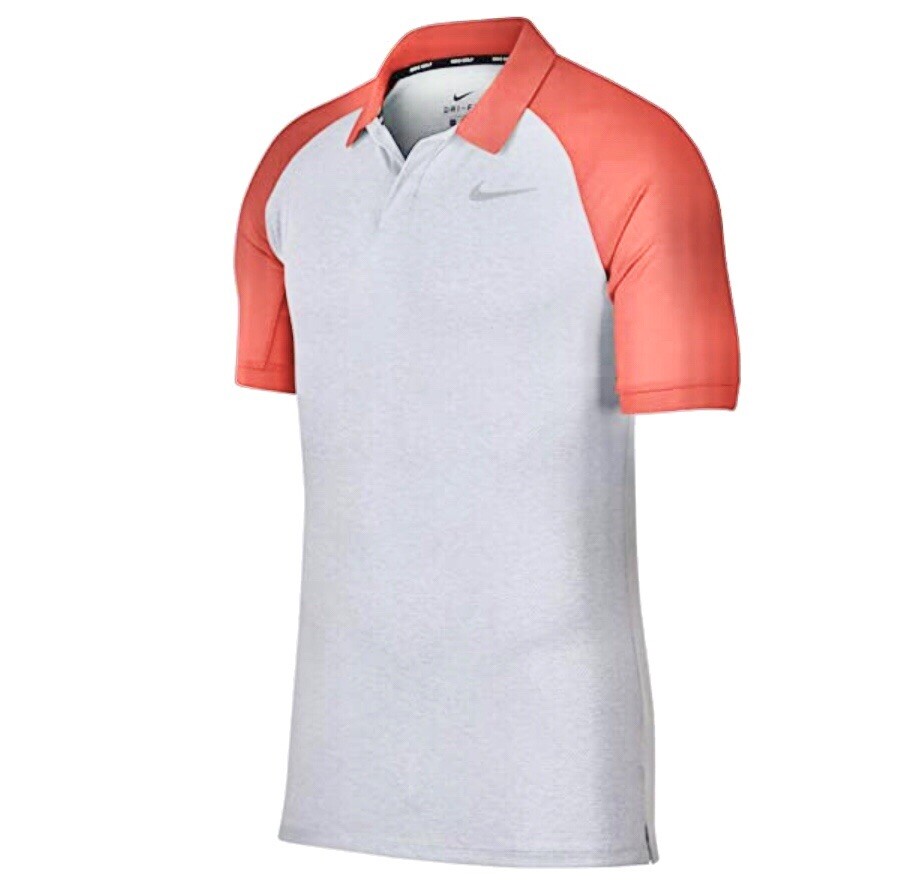 NWT Nike Dri-Fit Golf Gray Coral Raglan Blade Polo Shirt Mens Sz S