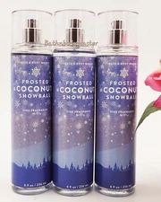 3X Bath and Body Works FROSTED COCONUT SNOWBALL  Fine Fragrance Mist spray 8 OZ