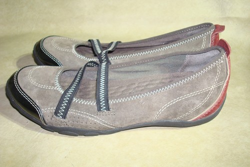 Privo Women's Leather Gray / Burgundy Mary Jane Casual Slip On Flats Size 6M - Picture 5 of 8