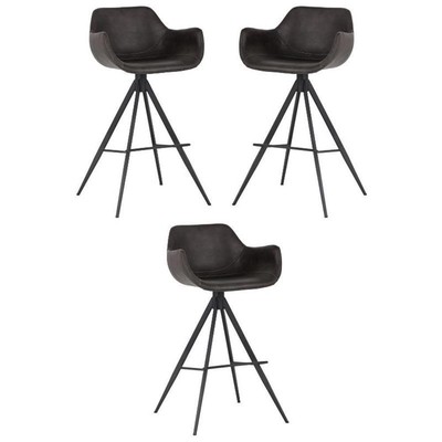 Home Square Owen 30'' Modern Faux Leather Swivel Barstool in Town Gray - Set of 3