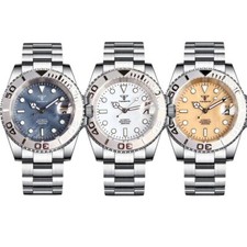 Tandorio 40mm 20ATM Japan NH35A Automatic Watch For Men New Blue White MOP Dial