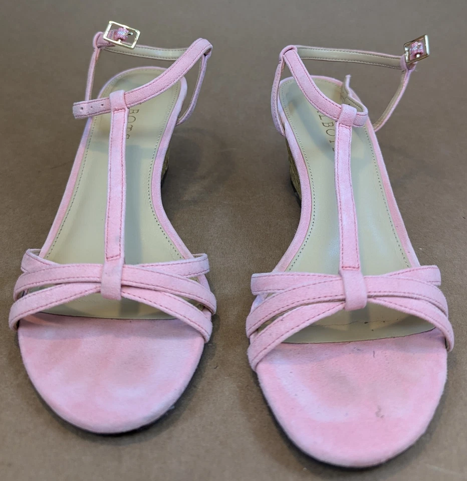 SANDALIAS DE GAMUZA TALBOTS ROYCE CON TIRAS TEJIDAS CUÑA CONCHA CORAL ROSA MUJER 7,5M Foto 3 de 4