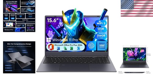 Intel Quad-Core 15.6-Inch Laptop with 12GB RAM, 256GB SSD & Fingerprint Access - Picture 2 of 11