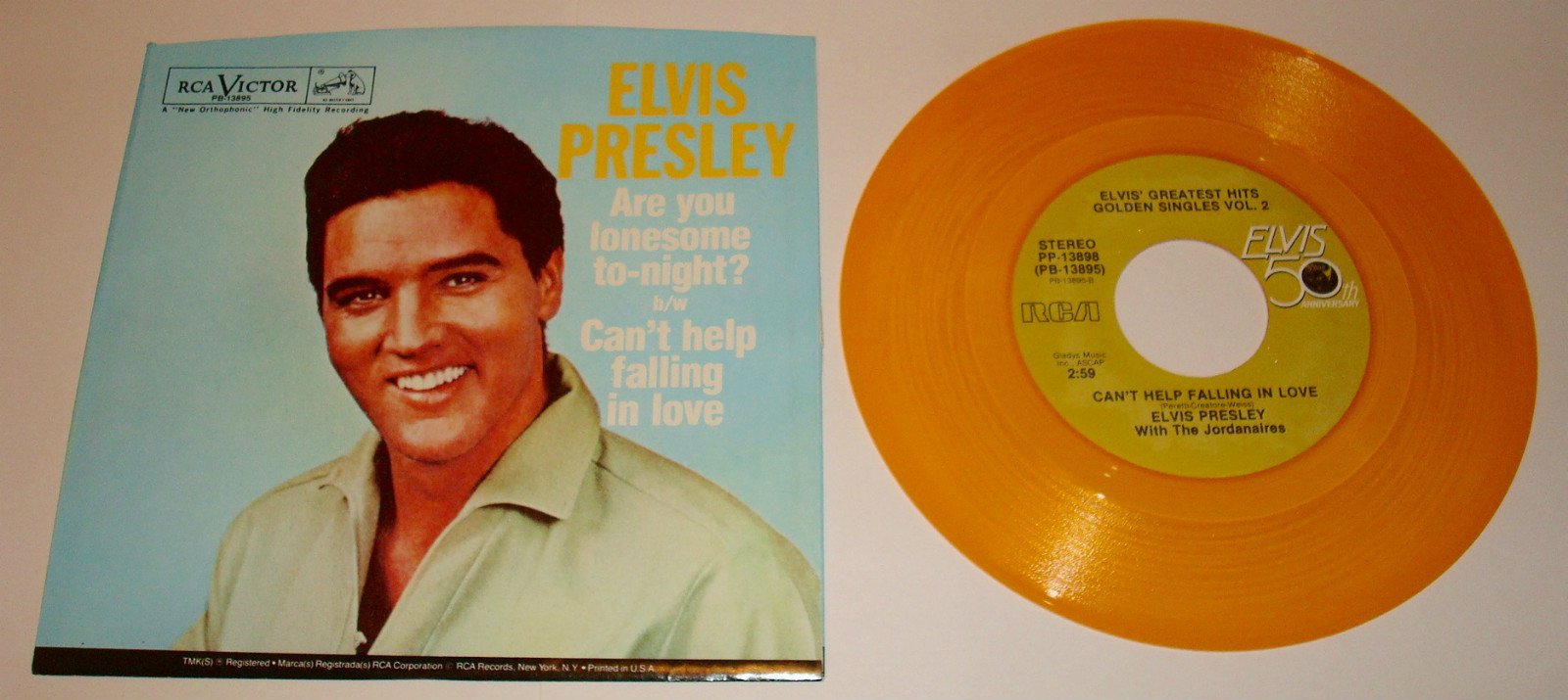 ELVIS PRESLEY~ ARE YOU LONESOME TONIGHT ~ GOLD COLORED 45 WITH PICTURE ...