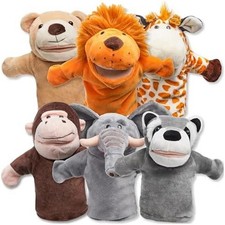 6Pcs Kids Hand Puppet Set with Working Mouth, Toddler Plush Toy Includes Elephan