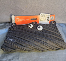 ZIPIT GRILLZ Monster 3-Ring Pouch/Pencil Case in Black With Gold Teeth. New