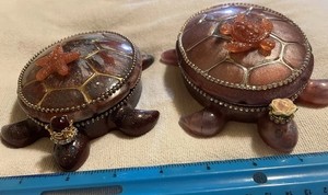 His&Hers Ancient Maroon/Silver/Rose Gold Sea Turtle Shaped Trinket Boxes w/ Lids