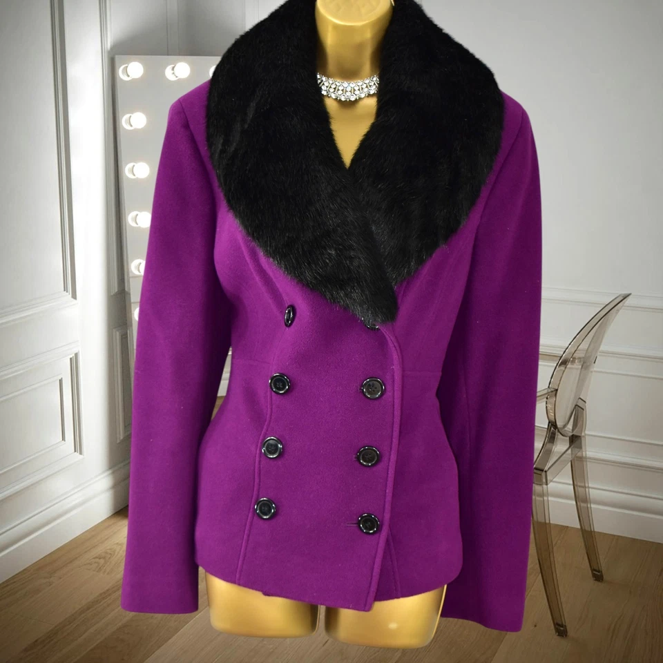 Precis Wool & Cashmere Jacket Coat Size 16 Purple Black Aubergine Dress Party - Image 3 of 4