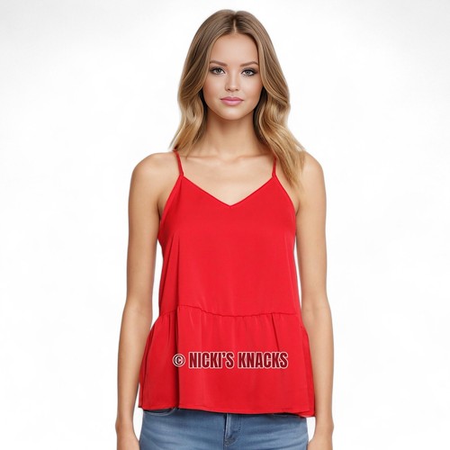 Olive & Oak Rocking Red Halter Peplum Cami Orange Sleeveless Tank Top Size S