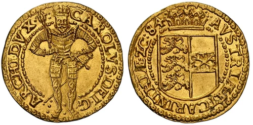 AUSTRIA. Karl II. 1584 AV Ducat. NGC MS61 Klagenfurt MB 604; Fr.-54.