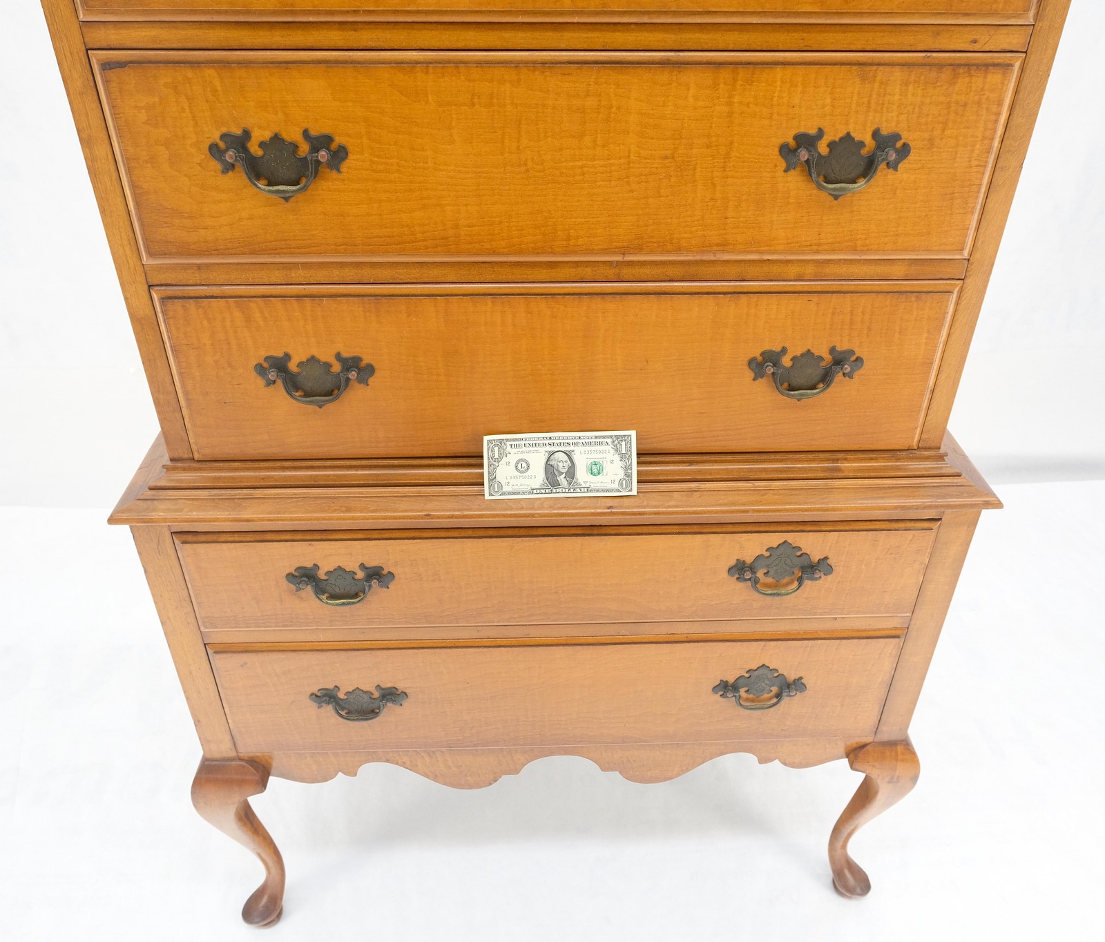 Queen Ann Tiger Maple 7 Drawers High Boy Dresser Solid Oak Dovetail Drawers NICE