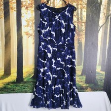 Talbots Womens Size 8 Midi Dress Blue Floral Zip Back Lined Ruffle Hem Casual