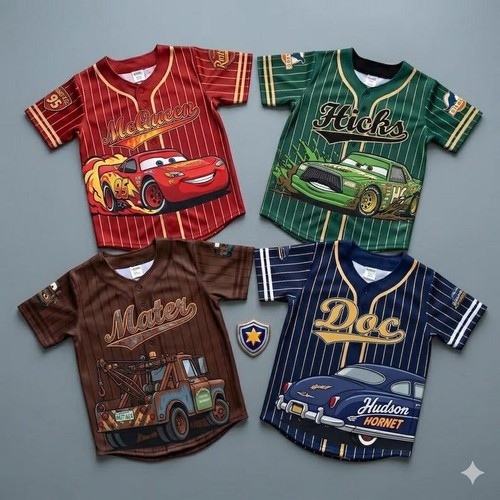 Custom Pixar Cars Lightning McQueen Mater Hicks Doc Baseball Jersey Shirt - Picture 1 of 6