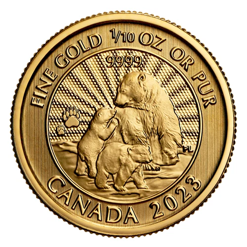 MAJESTIC POLAR BEARS 1st Strikes 2023 CANADA 1/10oz .9999 Pure 24k GOLD $5 Coin - Image 2 of 4