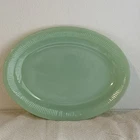 *Vintage Fire King Jadeite Oval Serving Plate Platter Jane Ray 12" x 9”, ribbed