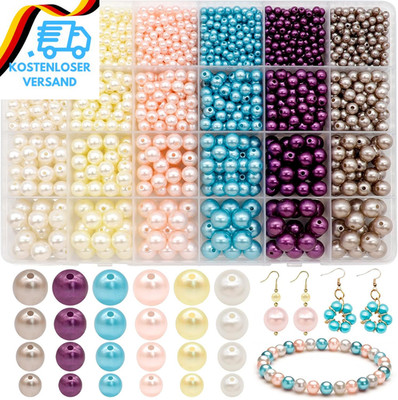 1890 Stück Bunte Perlen Zum Auffädeln, 4/6/8/10Mm Glasperlen Runde Perlen Set Mi