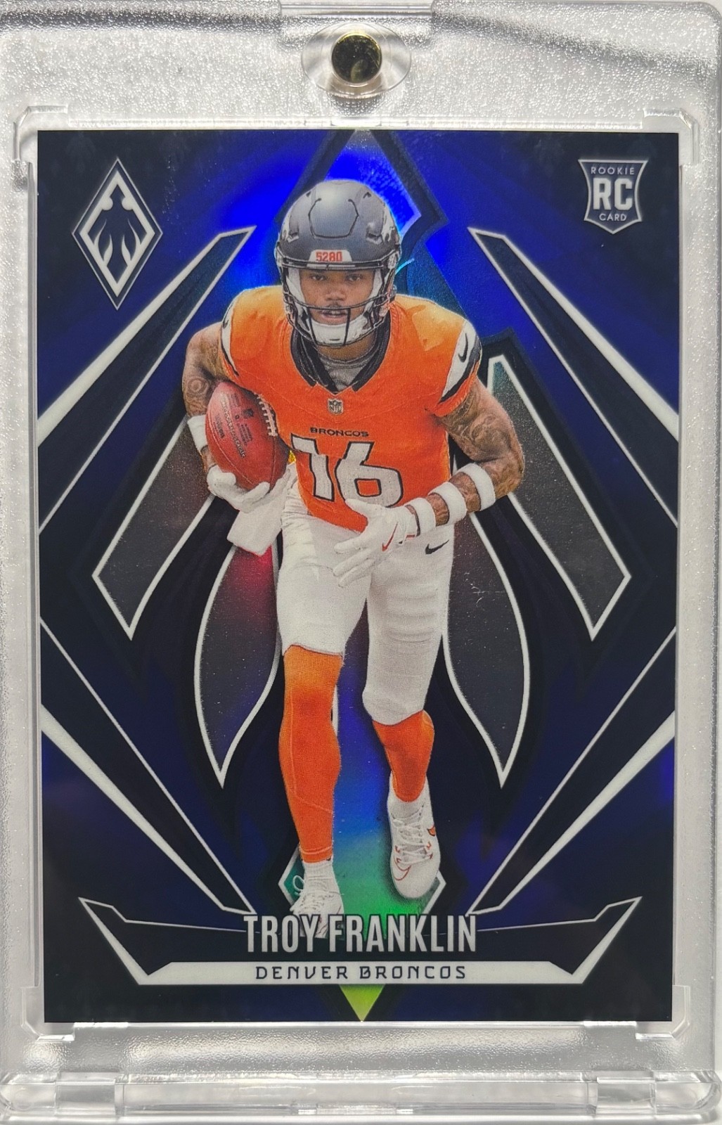 2024 Panini Phoenix #244 Troy Franklin Blue Fade Sn 68/249 Denver Broncos RC