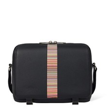Image of Paul Smith Leather Signature Stripe Trim Messenger Bag Black