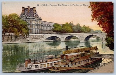 France Paris Pavillon de Flore Louvre Palace Boats on Seine Unposted Postcard