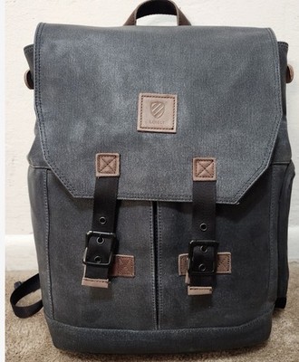 Langly Rucksack Decoy Camera Backpack Coated Canvas Gray Bag Brown Leather Trim