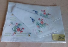 Taschent&uuml;cher 3er Set Blumen Stickerei Vintage OVP Unbenutzt Unikat Hendi