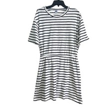 Old Navy Women's Sz Large Blue White Stripe Waist Defined Short Sleeve Dress NWT