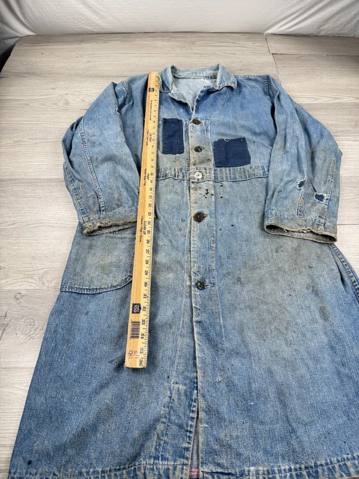 复古夹克牛仔编舞工作外套长消毒外套罕见 30 年代 40 年代 — 第 3/4 张图片