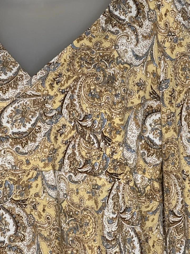 Top Estampado Paisley De Colección Amarillo Marrón Mangas Campana Divididas Bebé Muñeca Tejido Elástico Y2K Foto 3 de 4