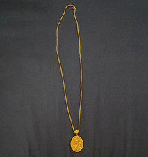 Gold Tone Rope Chain Necklace with Oval Relig...