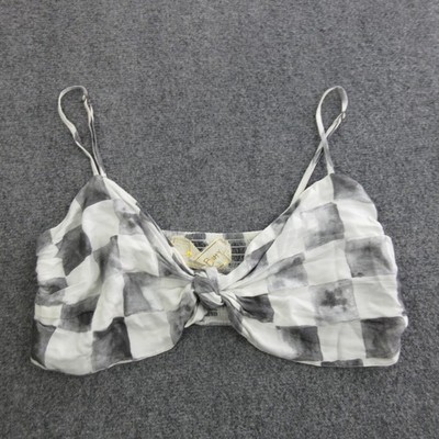 Jen's Pirate Booty Tank Top Womens Size Gray Check Tie Front Smocked Back Cami
