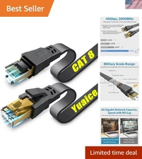 Versatile Cat 8 Ethernet Cable - 15Ft, Flat, Shielded & High-Speed Connectivity