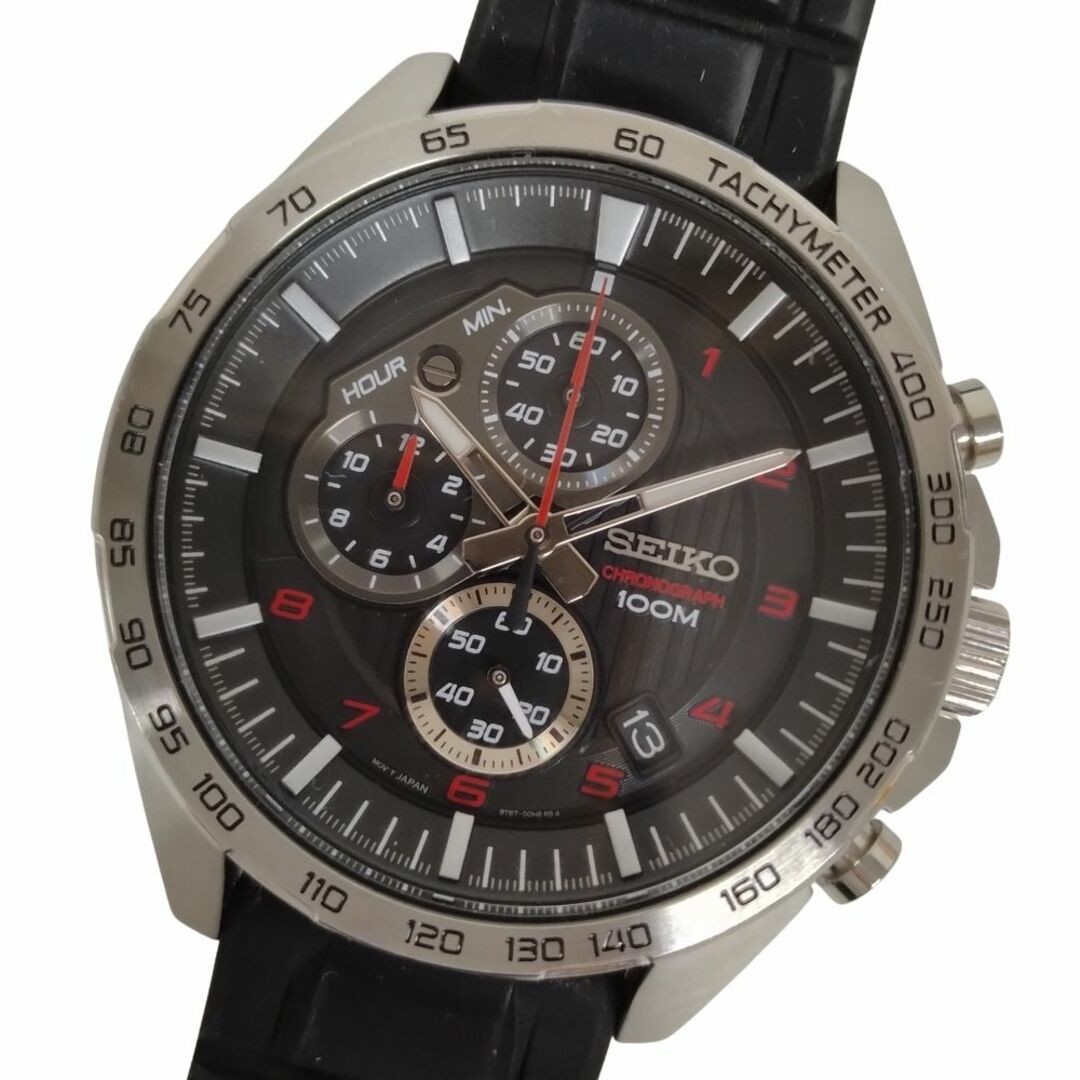 Seiko 8T67-00H0 Chronograph Quartz Men Rubber Band Silver Watch | eBay