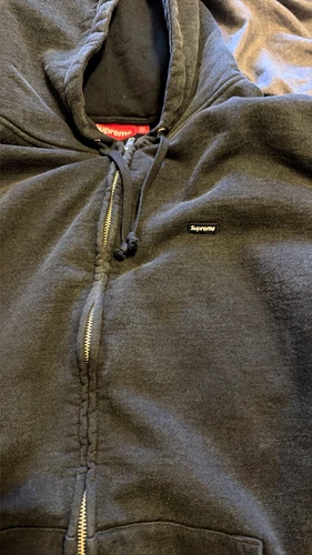 Supreme Black XL Men's Full Zip Hoodie Cotton Solid Logo w/ Pockets - product listing photo