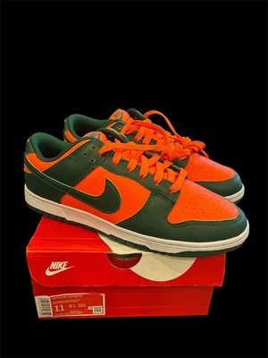 M100) Nike Dunk Low 'Miami Hurricanes' Green/Orange DD1391-300 Men s Size 11