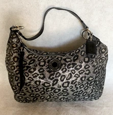 COACH Ocelot Animal Print Silver Metallic Hobo Shoulder Bag Purse F21063