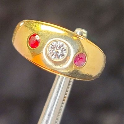 Marked 14k GOLD ~ Natural Diamond & 2 Nice (Natural ?) Rubies ~ 5 grams Total ~