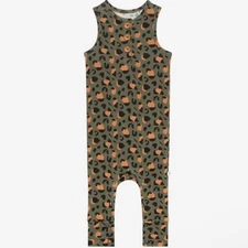 Posh Peanut Leopard Print Green Henley Romper Size 2T