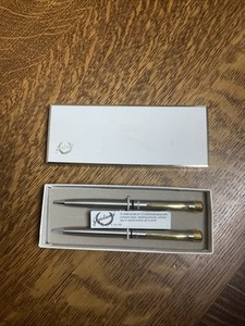 Vintage Garland Pen And Pencil Set In Box Silver with Gold Accent Vinnell Logo
