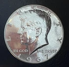 1967 P (no mint mark) BU 40% Silver Kennedy Half Dollar Brilliant Uncirculated