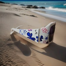 Sunglasses Infant Child 6-7m White Wrap Around Flower Accents