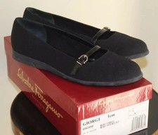 Ferragamo Sz 8B 8 B Elegant Black Slip on Gancini Woven Buckle Shoes Flat