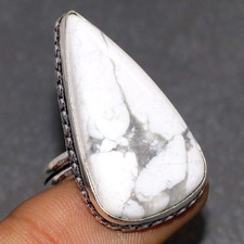 925 Silver Plated Howlite Ring Handmade Gemstone Jewelry Size US 7 MJ