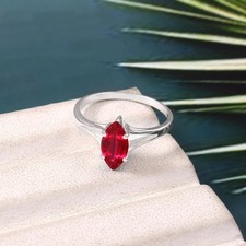 AAA Flawless Mozambique Ruby Ring: 925 Sterling Silver Marquise Cut 10 x 5 mm