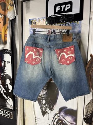 Evisu Logo Denim Jeans Shorts Y2K Japanese Denim Men s Size 36