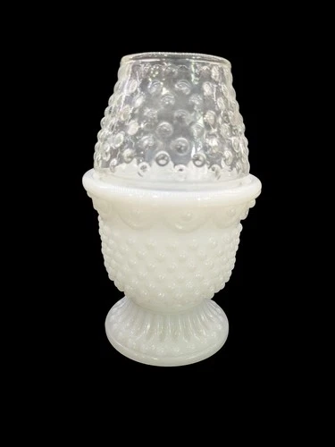 VTG Avon Milk Glass Hobnail Fairy Lamp Clear Shade 1973 Cottagecore
