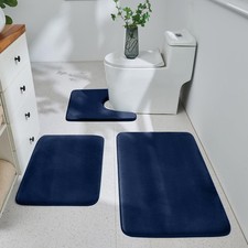HUXMEYSON 3Piece Memory Foam Bathroom Rug Set, Navy