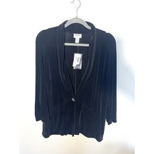 Chico's Travelers Women's Size 3 Large Black Blazer Jacket Slinky No Wrinkles