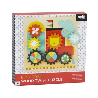 Petit Collage Busy Train Wooden Twist Puzzle Animal Abc